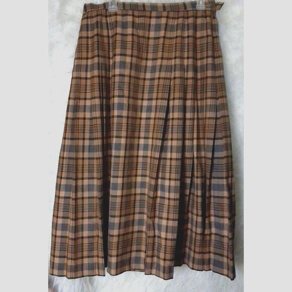 Pendleton Tartan Plaid Brown Black Pleated Wool Skirt USA Size 14 - Picture 3 of 6